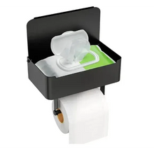 Lade das Bild in den Galerie-Viewer, EAVY Toiletrolhouder Zwart met Plankje en Bakje