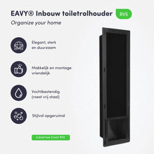 Lade das Bild in den Galerie-Viewer, Inbouw toilet rolhouder zwart RVS