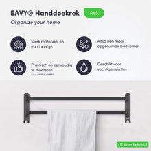 Lade das Bild in den Galerie-Viewer, EAVY Handdoekenrek Badkamer - 60 cm breed - 2 stangen - Zwart
