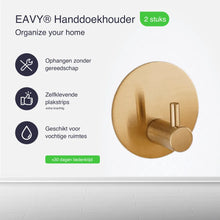 Lade das Bild in den Galerie-Viewer, EAVY Zelfklevende Handdoekhaakjes – Set van 2 Handdoekhouders - Goud - RVS
