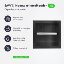 Lade das Bild in den Galerie-Viewer, Toiletrolhouder Inbouw Zwart RVS
